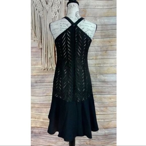 Revolve | Aijek ‘Dancing Leaves’ Black Leaf Eyelet Embroidery Halter Midi Dress - Picture 4 of 8